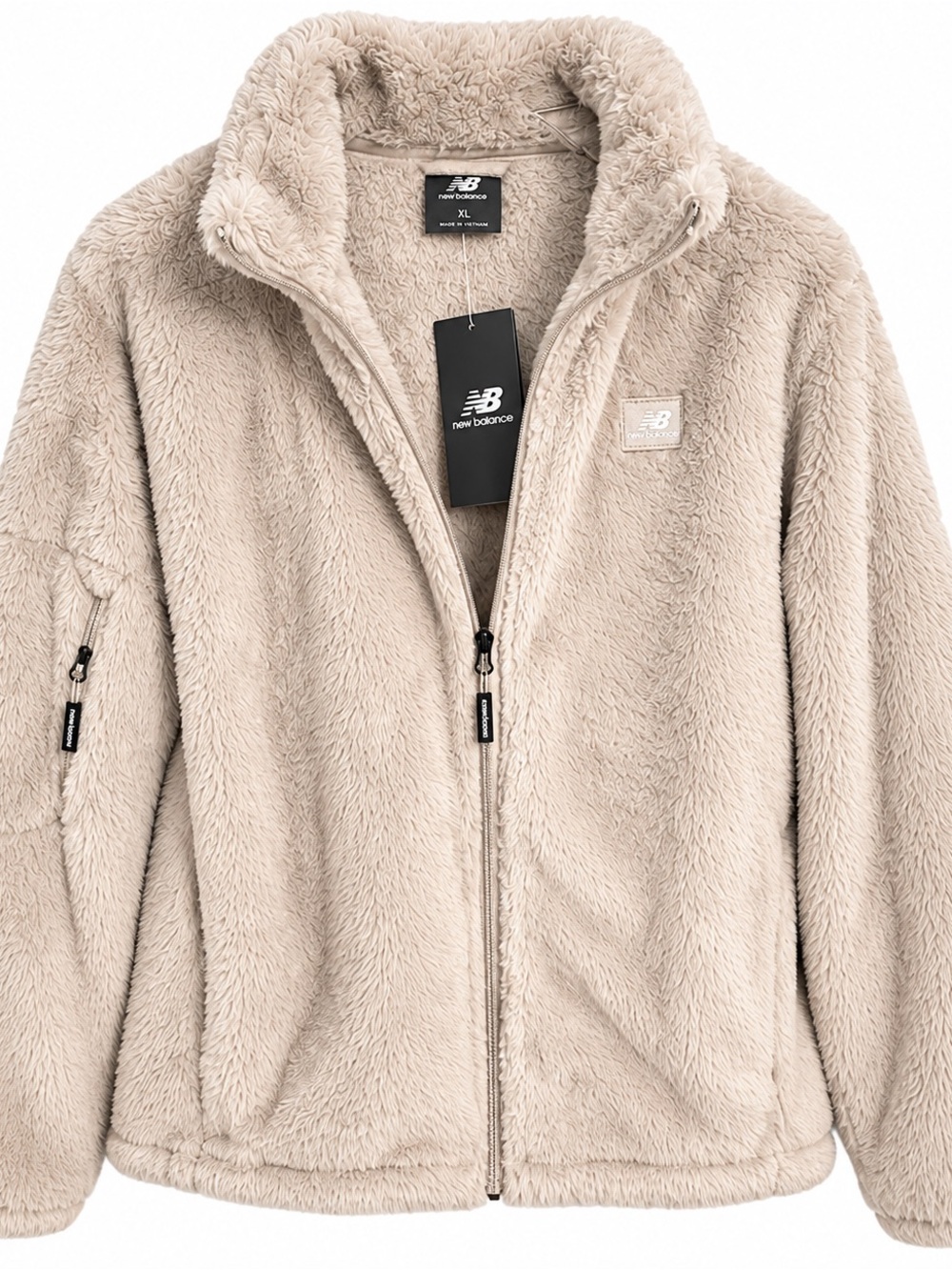 New Balance Sherpa Fleece Full Zip Jacket Beige XL NWT